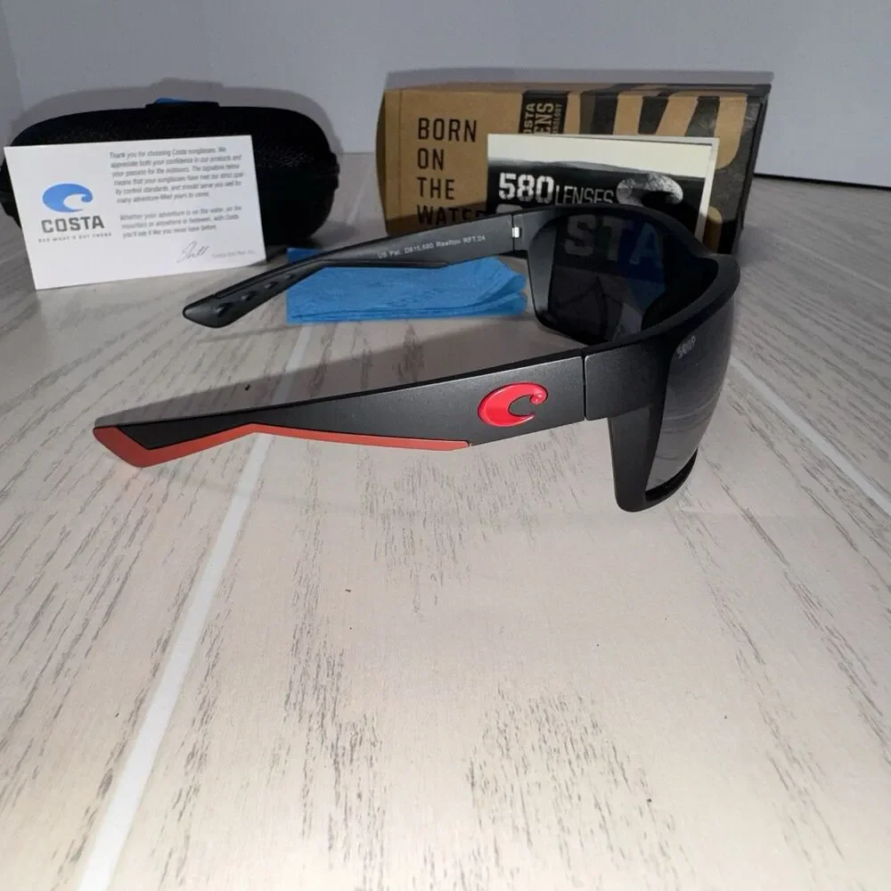 Costa Reefton RFT.04 Polarized Wrap Sunglasses Black Frame Silver Mirror Lens